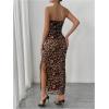 imageMilumia Womens Printed Strapless Tube Top Long Dress Slit Hem Sleeveless Bodycon Maxi DressesDeep Brown