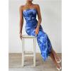 imageMilumia Womens Printed Strapless Tube Top Long Dress Slit Hem Sleeveless Bodycon Maxi DressesDusty Blue