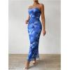 imageMilumia Womens Printed Strapless Tube Top Long Dress Slit Hem Sleeveless Bodycon Maxi DressesDusty Blue