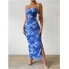 imageMilumia Womens Printed Strapless Tube Top Long Dress Slit Hem Sleeveless Bodycon Maxi DressesDusty Blue