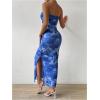 imageMilumia Womens Printed Strapless Tube Top Long Dress Slit Hem Sleeveless Bodycon Maxi DressesDusty Blue