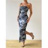 imageMilumia Womens Printed Strapless Tube Top Long Dress Slit Hem Sleeveless Bodycon Maxi DressesGrey