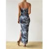 imageMilumia Womens Printed Strapless Tube Top Long Dress Slit Hem Sleeveless Bodycon Maxi DressesGrey