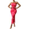 imageMilumia Womens Printed Strapless Tube Top Long Dress Slit Hem Sleeveless Bodycon Maxi DressesHot Pink