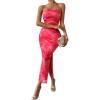 imageMilumia Womens Printed Strapless Tube Top Long Dress Slit Hem Sleeveless Bodycon Maxi DressesHot Pink