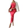 imageMilumia Womens Printed Strapless Tube Top Long Dress Slit Hem Sleeveless Bodycon Maxi DressesHot Pink