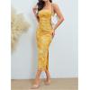 imageMilumia Womens Printed Strapless Tube Top Long Dress Slit Hem Sleeveless Bodycon Maxi DressesLight Yellow