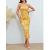 imageMilumia Womens Printed Strapless Tube Top Long Dress Slit Hem Sleeveless Bodycon Maxi DressesLight Yellow