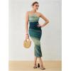 imageMilumia Womens Printed Strapless Tube Top Long Dress Slit Hem Sleeveless Bodycon Maxi DressesMulticolor Green