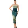 imageMilumia Womens Printed Strapless Tube Top Long Dress Slit Hem Sleeveless Bodycon Maxi DressesMulticolor Green