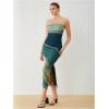 imageMilumia Womens Printed Strapless Tube Top Long Dress Slit Hem Sleeveless Bodycon Maxi DressesMulticolor Green
