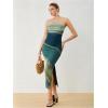imageMilumia Womens Printed Strapless Tube Top Long Dress Slit Hem Sleeveless Bodycon Maxi DressesMulticolor Green
