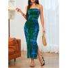 imageMilumia Womens Printed Strapless Tube Top Long Dress Slit Hem Sleeveless Bodycon Maxi DressesMulticolor Green Blue