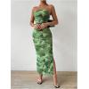 imageMilumia Womens Printed Strapless Tube Top Long Dress Slit Hem Sleeveless Bodycon Maxi DressesOlive Green