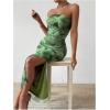 imageMilumia Womens Printed Strapless Tube Top Long Dress Slit Hem Sleeveless Bodycon Maxi DressesOlive Green