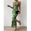 imageMilumia Womens Printed Strapless Tube Top Long Dress Slit Hem Sleeveless Bodycon Maxi DressesOlive Green