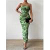 imageMilumia Womens Printed Strapless Tube Top Long Dress Slit Hem Sleeveless Bodycon Maxi DressesOlive Green