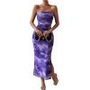 imageMilumia Womens Printed Strapless Tube Top Long Dress Slit Hem Sleeveless Bodycon Maxi DressesPurple
