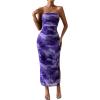 imageMilumia Womens Printed Strapless Tube Top Long Dress Slit Hem Sleeveless Bodycon Maxi DressesPurple