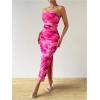 imageMilumia Womens Printed Strapless Tube Top Long Dress Slit Hem Sleeveless Bodycon Maxi DressesRose Pink
