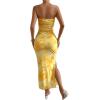 imageMilumia Womens Printed Strapless Tube Top Long Dress Slit Hem Sleeveless Bodycon Maxi DressesYellow