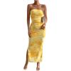 imageMilumia Womens Printed Strapless Tube Top Long Dress Slit Hem Sleeveless Bodycon Maxi DressesYellow