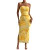 imageMilumia Womens Printed Strapless Tube Top Long Dress Slit Hem Sleeveless Bodycon Maxi DressesYellow