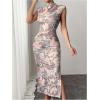 imageMilumia Womens Ruched Floral Sleeveless Bodycon Midi Dress Mock Neck Slit Thigh DressesPink