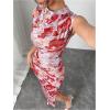 imageMilumia Womens Ruched Floral Sleeveless Bodycon Midi Dress Mock Neck Slit Thigh DressesRed