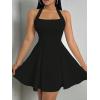 imageMilumia Womens Striped Halter Mini Dress A Line Flared Sleeveless Summer DressesBlack