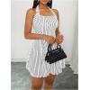 imageMilumia Womens Striped Halter Mini Dress A Line Flared Sleeveless Summer DressesBlack and White