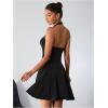 imageMilumia Womens Striped Halter Mini Dress A Line Flared Sleeveless Summer DressesDark Black