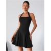 imageMilumia Womens Striped Halter Mini Dress A Line Flared Sleeveless Summer DressesDark Black