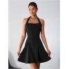 imageMilumia Womens Striped Halter Mini Dress A Line Flared Sleeveless Summer DressesDark Black