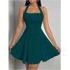 imageMilumia Womens Striped Halter Mini Dress A Line Flared Sleeveless Summer DressesDark Green