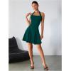 imageMilumia Womens Striped Halter Mini Dress A Line Flared Sleeveless Summer DressesDeep Green
