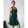 imageMilumia Womens Striped Halter Mini Dress A Line Flared Sleeveless Summer DressesDeep Green