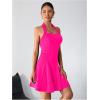 imageMilumia Womens Striped Halter Mini Dress A Line Flared Sleeveless Summer DressesDeep Pink