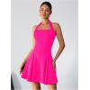 imageMilumia Womens Striped Halter Mini Dress A Line Flared Sleeveless Summer DressesDeep Pink