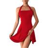 imageMilumia Womens Striped Halter Mini Dress A Line Flared Sleeveless Summer DressesLight Red