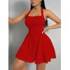 imageMilumia Womens Striped Halter Mini Dress A Line Flared Sleeveless Summer DressesRed