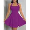 imageMilumia Womens Striped Halter Mini Dress A Line Flared Sleeveless Summer DressesViolet