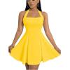 imageMilumia Womens Striped Halter Mini Dress A Line Flared Sleeveless Summer DressesYellow