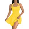 imageMilumia Womens Striped Halter Mini Dress A Line Flared Sleeveless Summer DressesYellow