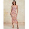 imageMilumia Womens Summer Disty Floral Bodycon Maxi Dress Strapless Tube Top Long Dresses Wedding Guest PartyOrange and Blue