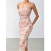 imageMilumia Womens Summer Disty Floral Bodycon Maxi Dress Strapless Tube Top Long Dresses Wedding Guest PartyPink and White