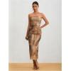 imageMilumia Womens Summer Strapeless Tube Top Dresses Side Slit Ruched Bodycon Maxi Dress VacationAll Brown