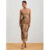 imageMilumia Womens Summer Strapeless Tube Top Dresses Side Slit Ruched Bodycon Maxi Dress VacationAll Brown