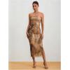 imageMilumia Womens Summer Strapeless Tube Top Dresses Side Slit Ruched Bodycon Maxi Dress VacationAll Brown