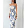 imageMilumia Womens Summer Strapeless Tube Top Dresses Side Slit Ruched Bodycon Maxi Dress VacationBlue Multi